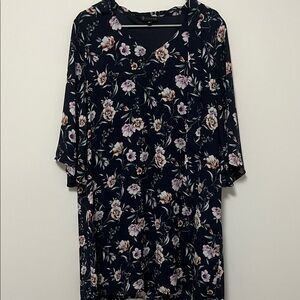 Bobeau Navy Floral 3/4 Sleeve Dress